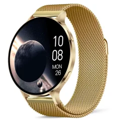 Chytré hodinky Veluxeo Ringo s bluetooth voláním zlaté s milánským tahem