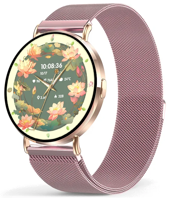 Chytré hodinky Veluxeo Round s bluetooth voláním zlaté s milánským tahem