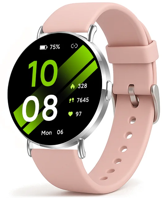 Chytré hodinky Veluxeo Round s bluetooth voláním stříbrné se silikonovým řemínkem