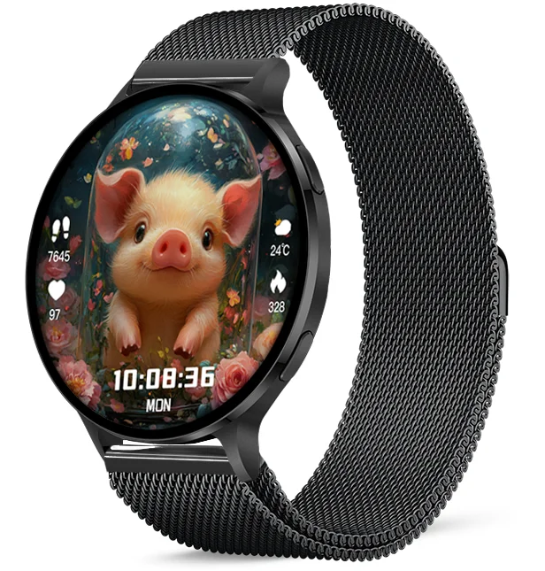 Chytré hodinky Veluxeo Ringo s bluetooth voláním černé s milánským tahem