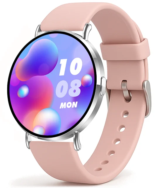 Chytré hodinky Veluxeo Round s bluetooth voláním stříbrné se silikonovým řemínkem