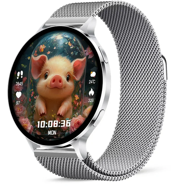 Chytré hodinky Veluxeo Ringo s bluetooth voláním stříbrné s milánským tahem