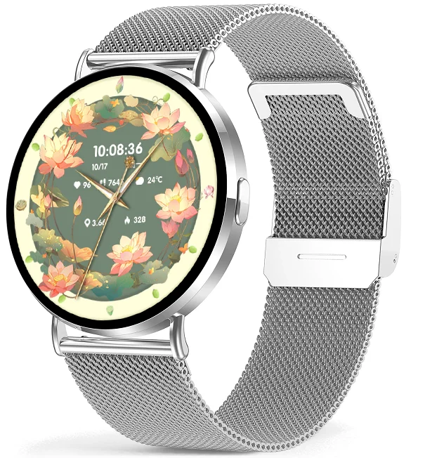 Chytré hodinky Veluxeo Round s bluetooth voláním stříbrné s milánským tahem