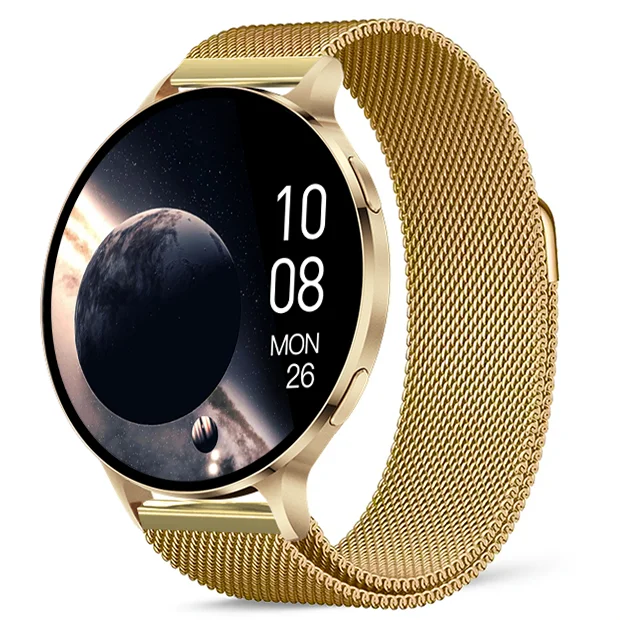 Chytré hodinky Veluxeo Ringo s bluetooth voláním zlaté s milánským tahem