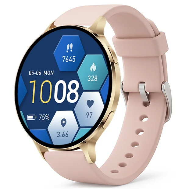 Chytré hodinky Veluxeo Ringo s bluetooth voláním zlaté se silikonovým řemínkem