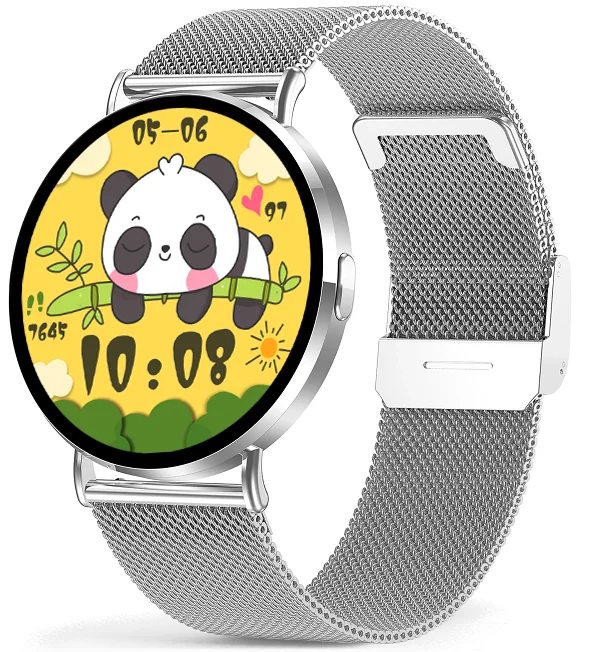 Chytré hodinky Veluxeo Round s bluetooth voláním stříbrné s milánským tahem