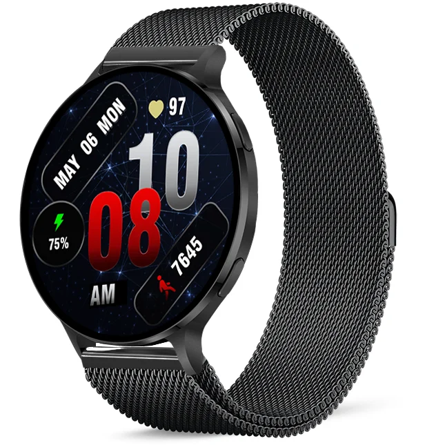 Chytré hodinky Veluxeo Ringo s bluetooth voláním černé s milánským tahem
