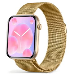 Chytré hodinky Veluxeo Mono s bluetooth voláním zlaté s milánským tahem