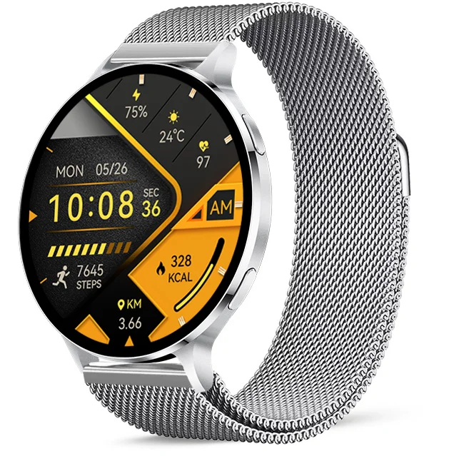 Chytré hodinky Veluxeo Ringo s bluetooth voláním stříbrné s milánským tahem