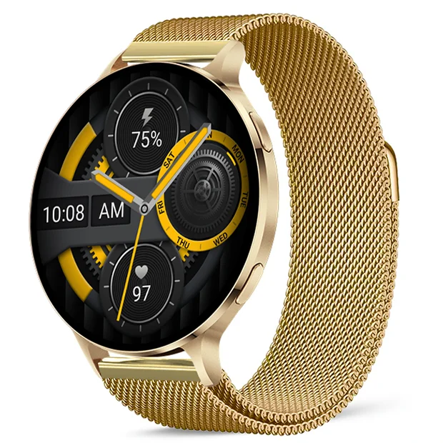 Chytré hodinky Veluxeo Ringo s bluetooth voláním zlaté s milánským tahem