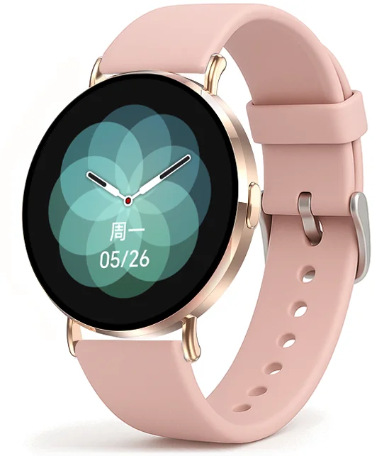 Chytré hodinky Veluxeo Round s bluetooth voláním zlaté se silikonovým řemínkem