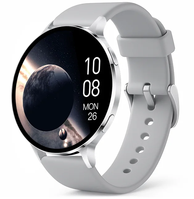 Chytré hodinky Veluxeo Ringo s bluetooth voláním stříbrné se silikonovým řemínkem