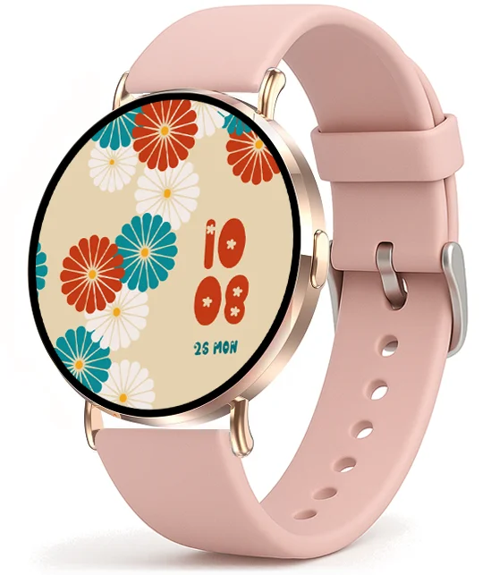 Chytré hodinky Veluxeo Round s bluetooth voláním zlaté se silikonovým řemínkem