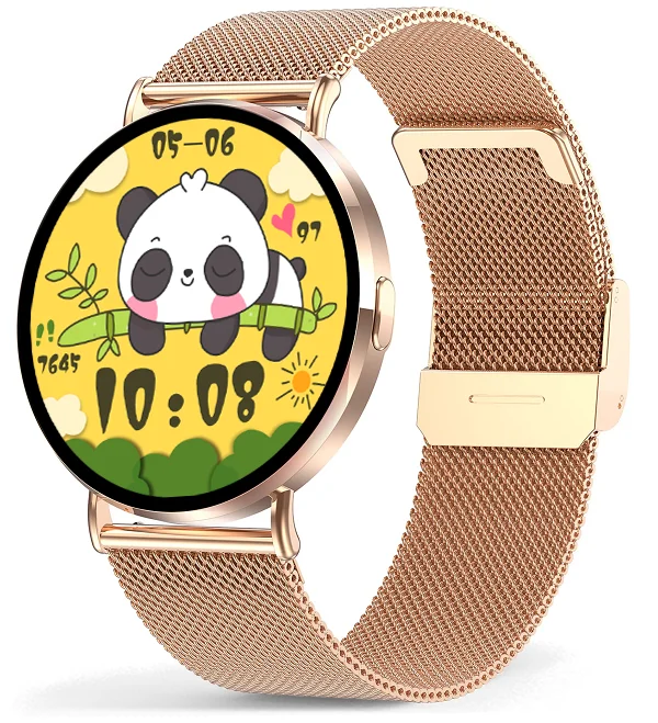 Chytré hodinky Veluxeo Round s bluetooth voláním zlaté s milánským tahem