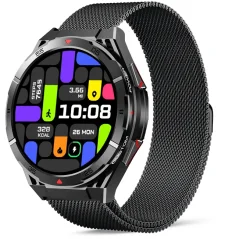 Chytré hodinky Veluxeo Fusion s GPS a bluetooth voláním černé s milánským tahem