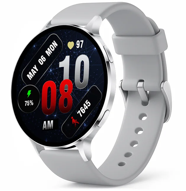 Chytré hodinky Veluxeo Ringo s bluetooth voláním stříbrné se silikonovým řemínkem