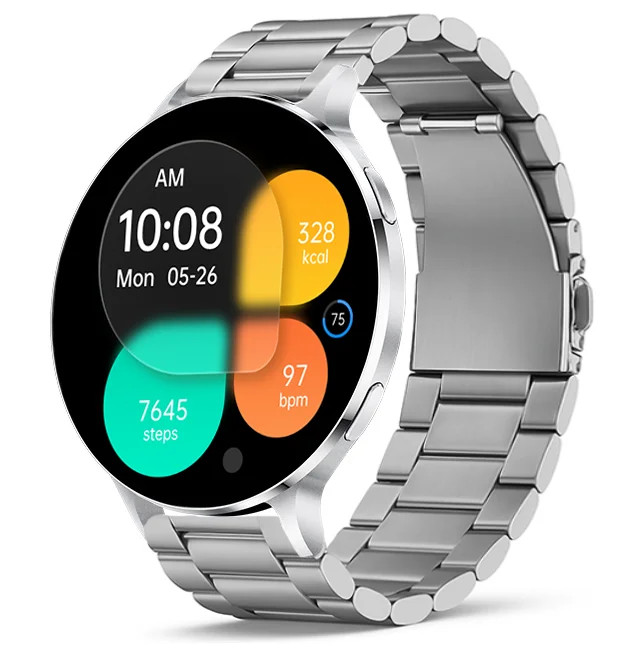 Chytré hodinky Veluxeo Ringo s bluetooth voláním stříbrné s ocelovým řemínkem