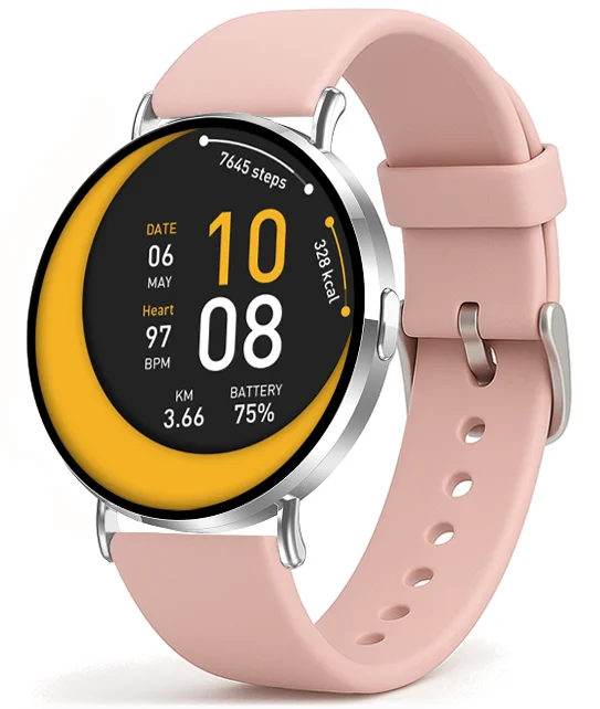 Chytré hodinky Veluxeo Round s bluetooth voláním stříbrné se silikonovým řemínkem