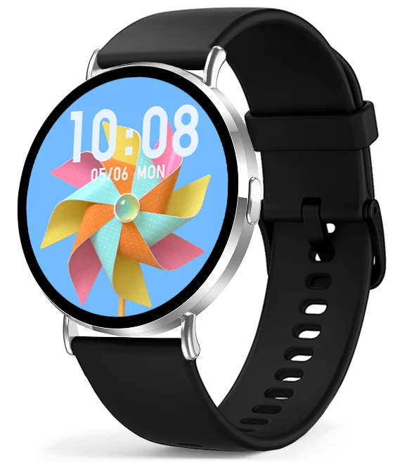 Chytré hodinky Veluxeo Round s bluetooth voláním stříbrné se silikonovým řemínkem
