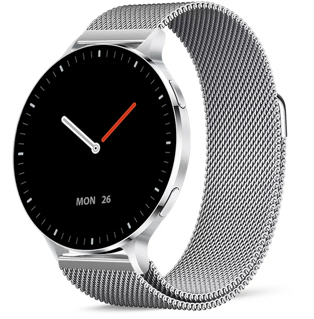 Chytré hodinky Veluxeo Ringo s bluetooth voláním stříbrné s milánským tahem