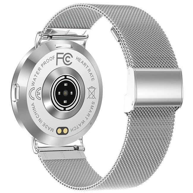 Chytré hodinky Veluxeo Round s bluetooth voláním stříbrné s milánským tahem