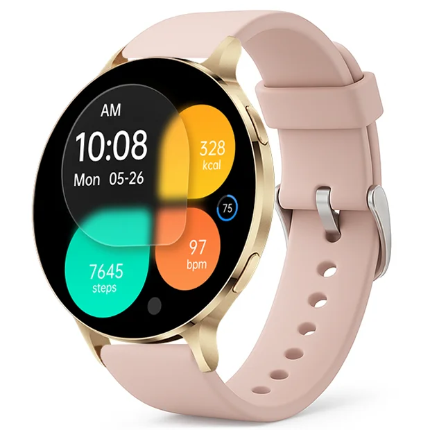 Chytré hodinky Veluxeo Ringo s bluetooth voláním zlaté se silikonovým řemínkem