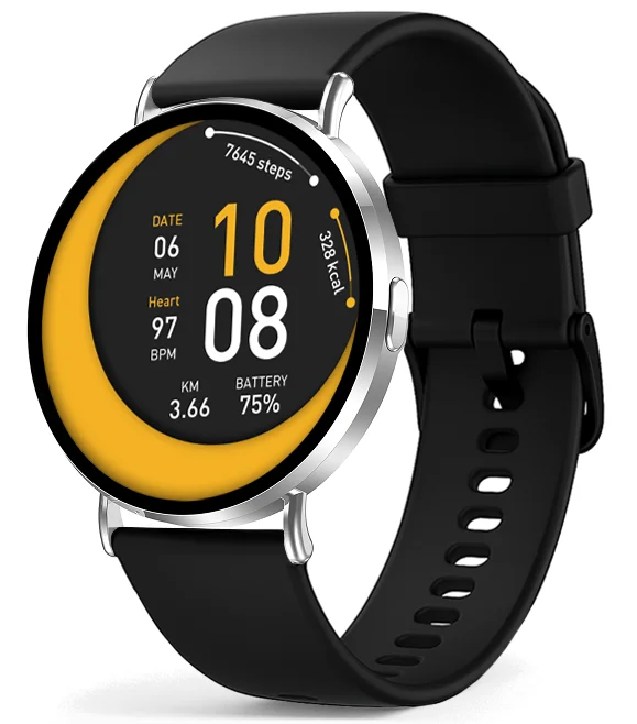 Chytré hodinky Veluxeo Round s bluetooth voláním stříbrné se silikonovým řemínkem