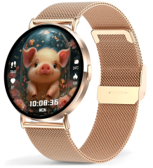 Chytré hodinky Veluxeo Round s bluetooth voláním zlaté s milánským tahem