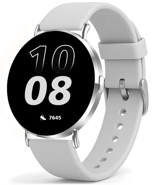 Chytré hodinky Veluxeo Round s bluetooth voláním stříbrné se silikonovým řemínkem