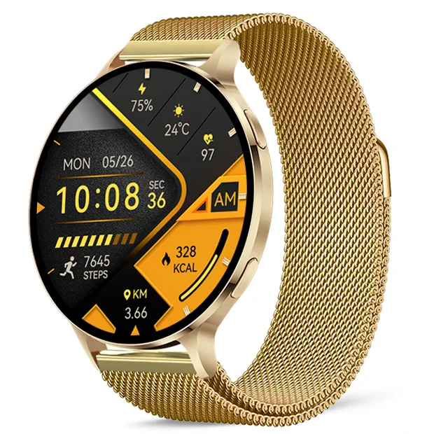 Chytré hodinky Veluxeo Ringo s bluetooth voláním zlaté s milánským tahem