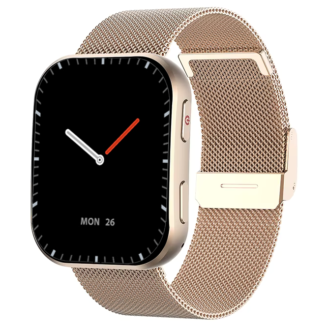 Chytré hodinky Veluxeo Edge s bluetooth voláním zlaté s milánským tahem