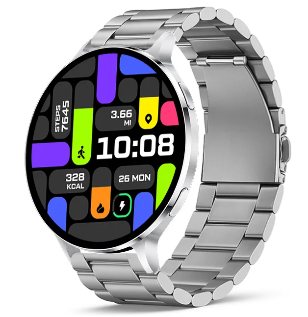 Chytré hodinky Veluxeo Ringo s bluetooth voláním stříbrné s ocelovým řemínkem