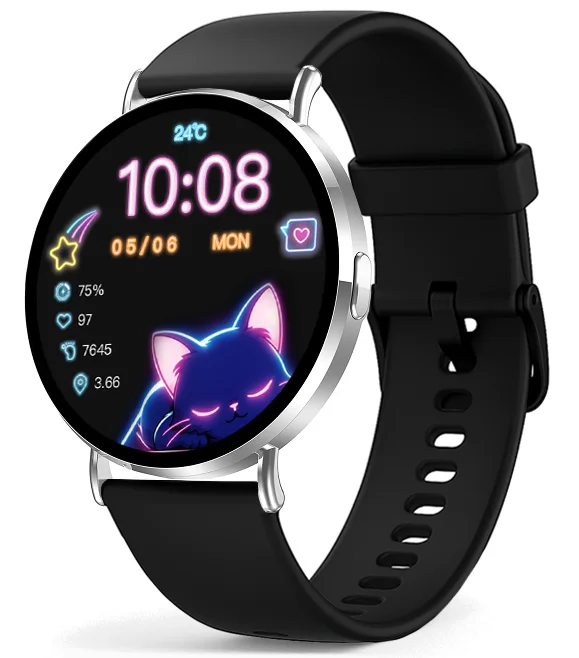 Chytré hodinky Veluxeo Round s bluetooth voláním stříbrné se silikonovým řemínkem