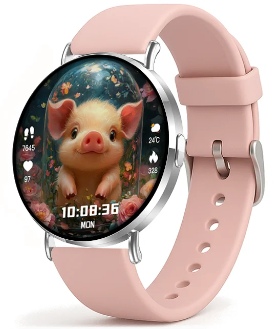 Chytré hodinky Veluxeo Round s bluetooth voláním stříbrné se silikonovým řemínkem