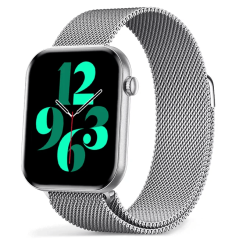 Chytré hodinky Veluxeo Mono s bluetooth voláním stříbrné s milánským tahem