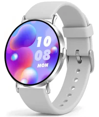 Chytré hodinky Veluxeo Round s bluetooth voláním stříbrné se silikonovým řemínkem