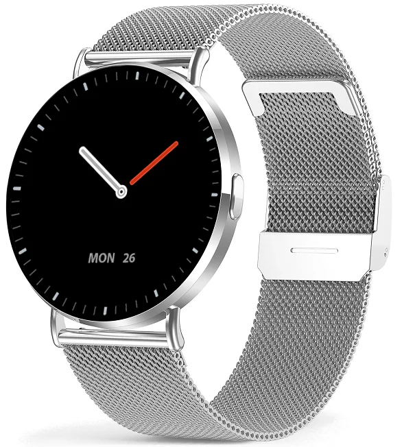 Chytré hodinky Veluxeo Round s bluetooth voláním stříbrné s milánským tahem