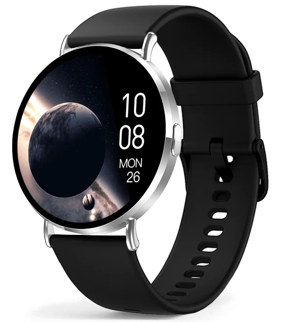 Chytré hodinky Veluxeo Round s bluetooth voláním stříbrné se silikonovým řemínkem