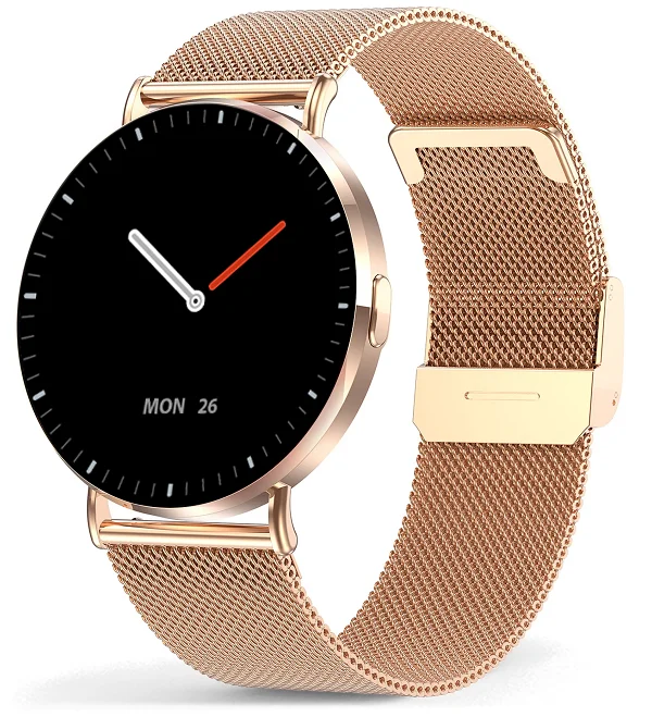 Chytré hodinky Veluxeo Round s bluetooth voláním zlaté s milánským tahem