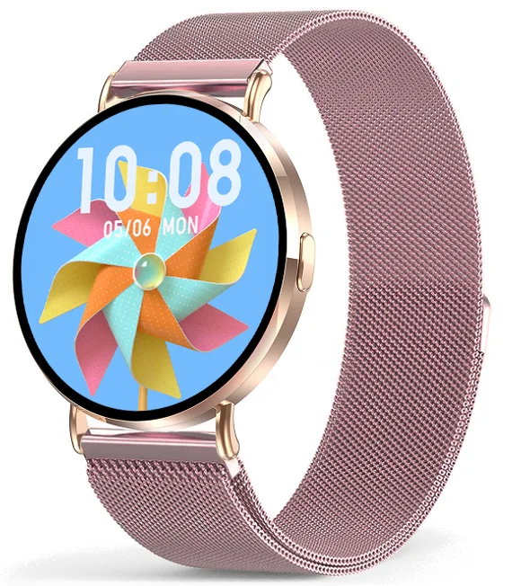 Chytré hodinky Veluxeo Round s bluetooth voláním zlaté s milánským tahem