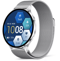 Chytré hodinky Veluxeo Ringo s bluetooth voláním stříbrné s milánským tahem