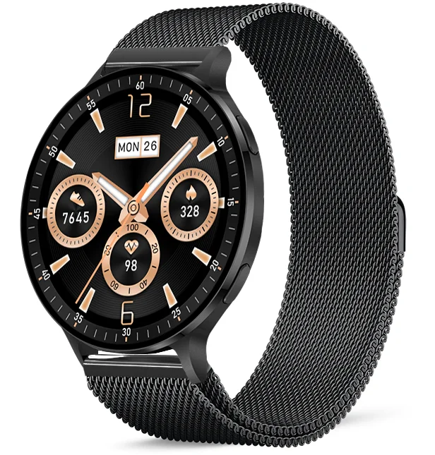 Chytré hodinky Veluxeo Ringo s bluetooth voláním černé s milánským tahem