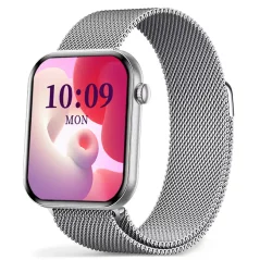 Chytré hodinky Veluxeo Mono s bluetooth voláním stříbrné s milánským tahem