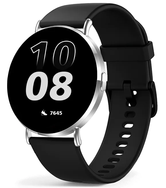 Chytré hodinky Veluxeo Round s bluetooth voláním stříbrné se silikonovým řemínkem