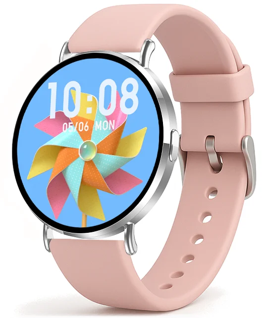 Chytré hodinky Veluxeo Round s bluetooth voláním stříbrné se silikonovým řemínkem