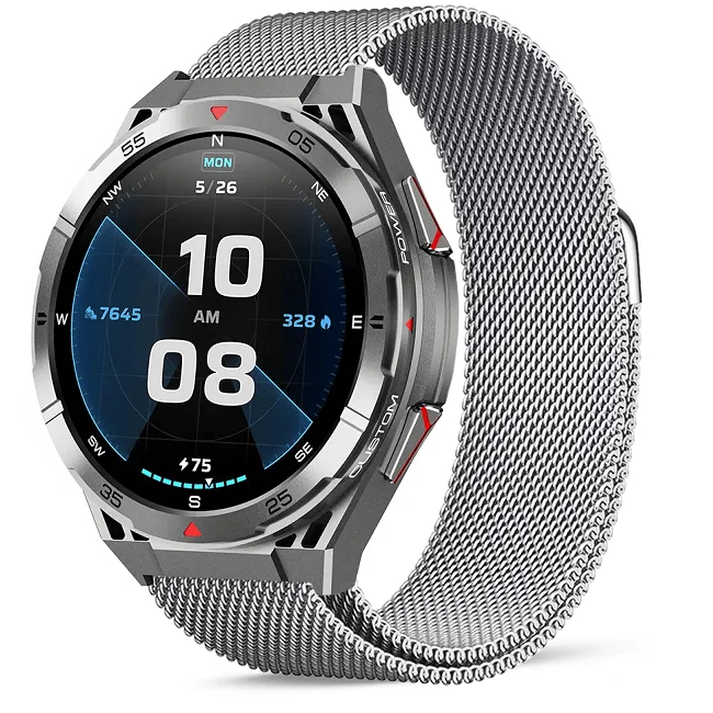 Chytré hodinky Veluxeo Fusion s GPS a bluetooth voláním šedé s milánským tahem