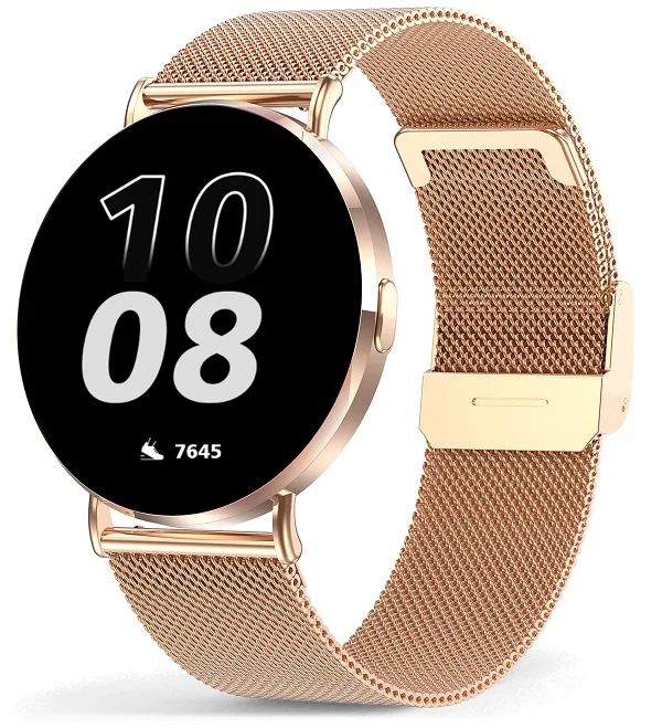 Chytré hodinky Veluxeo Round s bluetooth voláním zlaté s milánským tahem