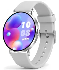 Chytré hodinky Veluxeo Round s bluetooth voláním stříbrné se silikonovým řemínkem