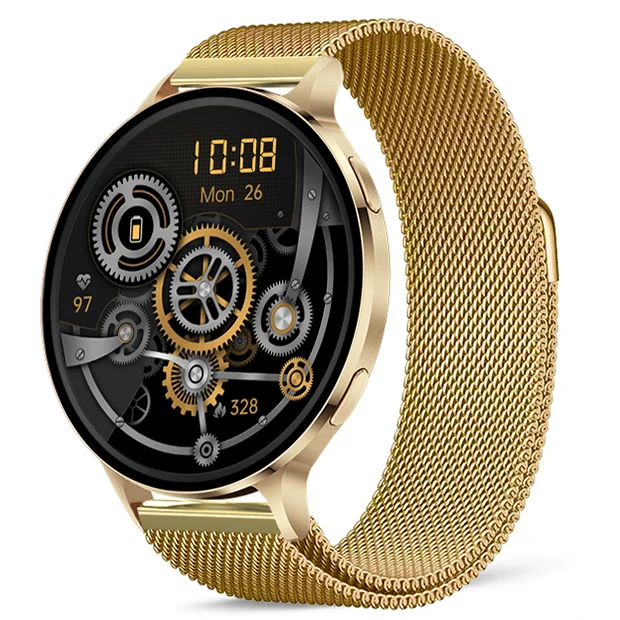 Chytré hodinky Veluxeo Ringo s bluetooth voláním zlaté s milánským tahem