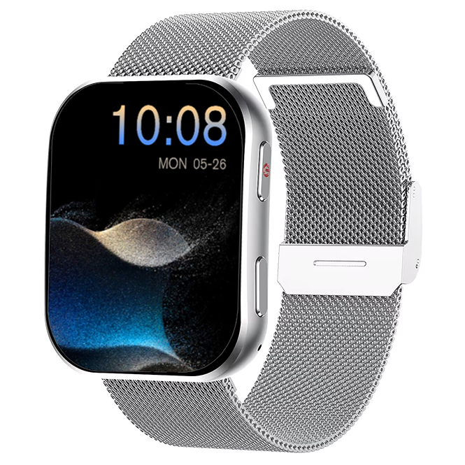 Chytré hodinky Veluxeo Edge s bluetooth voláním stříbrné s milánským tahem